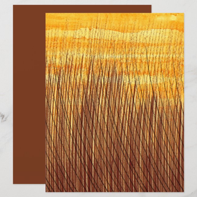 Lámina Papel de Scrapbook Campos Naranja Marrón Acuarela (Anverso / Reverso)