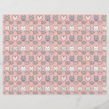 Papel de Scrapbook Caras de Gato Rosa Pastel Kawai