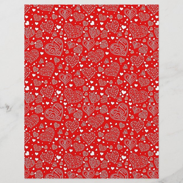 Lámina Papel de scrapbook con estampado de corazones eleg (Anverso)