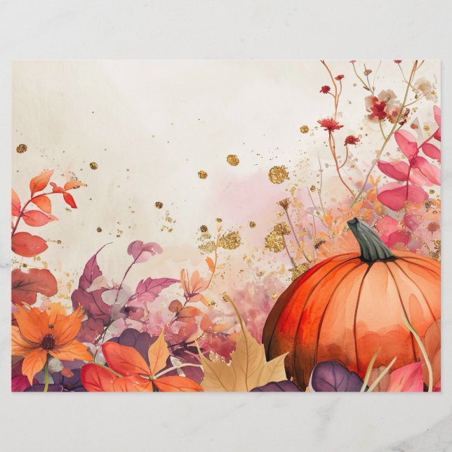 Lámina papel de scrapbook con patrón de calabaza otoñal e (Anverso)