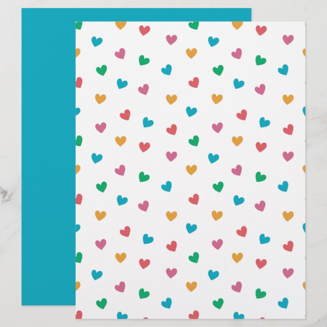 Lámina Papel de Scrapbook con Patrón de Corazones Pequeño (Anverso / Reverso)