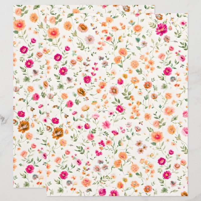 Lámina Papel de Scrapbook con Patrón de Flores Silvestres (Anverso / Reverso)