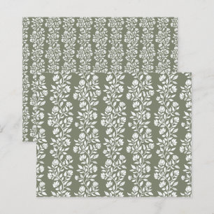 Lámina Papel de Scrapbook con Patrón Floral Verde Musgo E