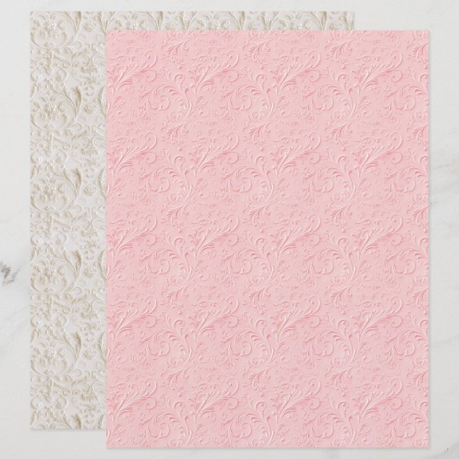 Lámina Papel de Scrapbook con Textura Rosa Coquette Vinta (Anverso / Reverso)