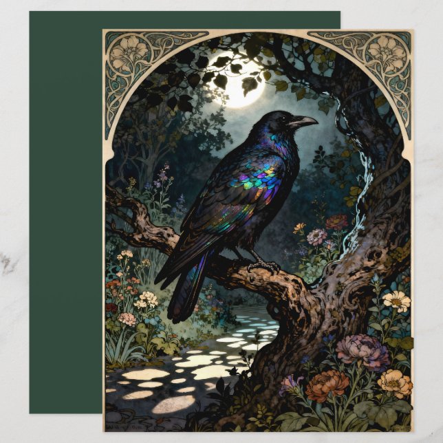 Lámina Papel de Scrapbook Cuervo Art Nouveau (Anverso / Reverso)