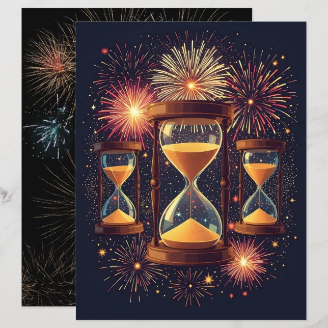 Lámina Papel de Scrapbook de Año Nuevo Tres Relojes de Ar (Anverso / Reverso)