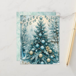 Lámina Papel de Scrapbook de árbol de Navidad azul de inv
