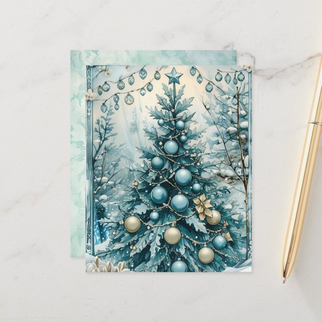 Lámina Papel de Scrapbook de árbol de Navidad azul de inv (Anverso/Reverso In Situ)