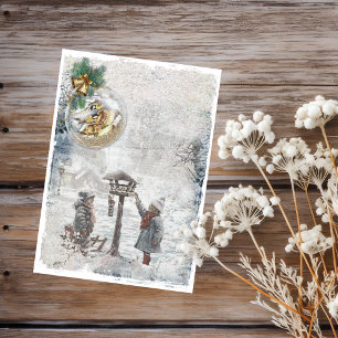 Lámina Papel de Scrapbook de Aves de Navidad Vintage