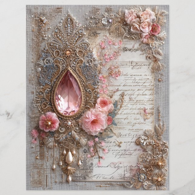 Lámina Papel de Scrapbook de Bordado de Gema Rosa (Anverso)