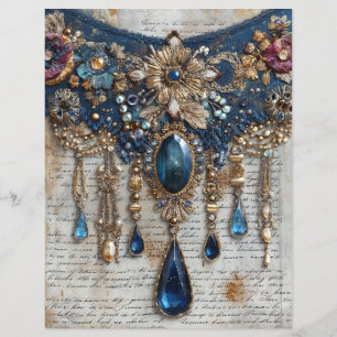 Lámina Papel de Scrapbook de Bordado de Gemas Azules