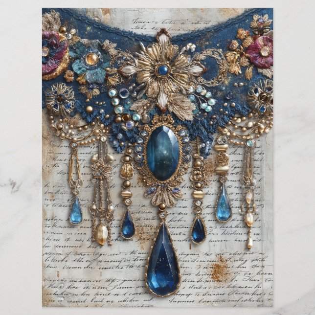 Lámina Papel de Scrapbook de Bordado de Gemas Azules (Anverso)