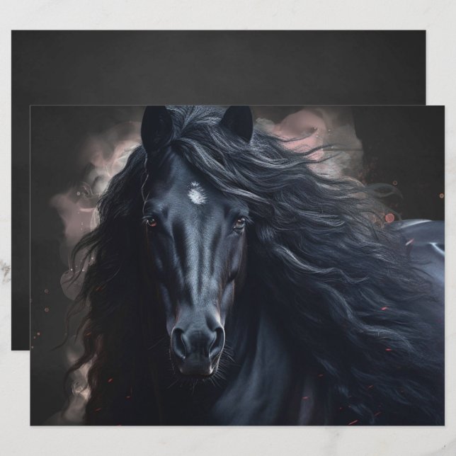 Lámina Papel de Scrapbook de Caballo Friesian Negro (Anverso / Reverso)