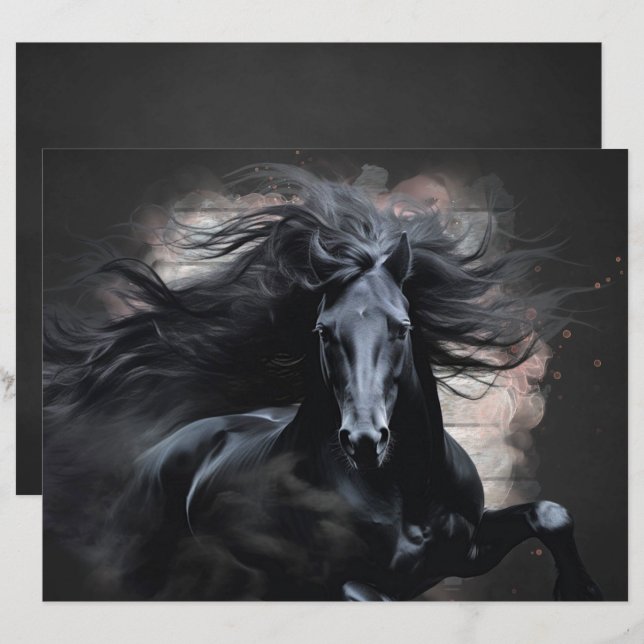 Lámina Papel de Scrapbook de Caballo Friesian Negro (Anverso / Reverso)