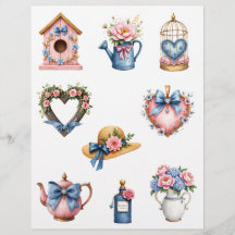 Papel de Scrapbook de Casa de Campo Azul y Rosa