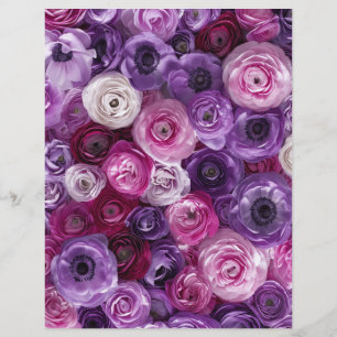 Lámina Papel de Scrapbook de Colage Floral Rosa Púrpura
