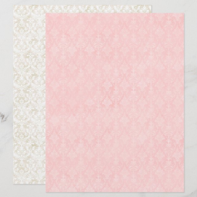 Lámina Papel de Scrapbook de Damasco Coquette Antiguo (Anverso / Reverso)