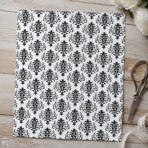 Lámina Papel de Scrapbook de Damasco Negro y Blanco Gótic