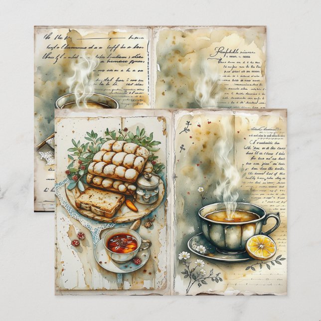 Lámina Papel de Scrapbook de Desayuno Vintage (Anverso / Reverso)