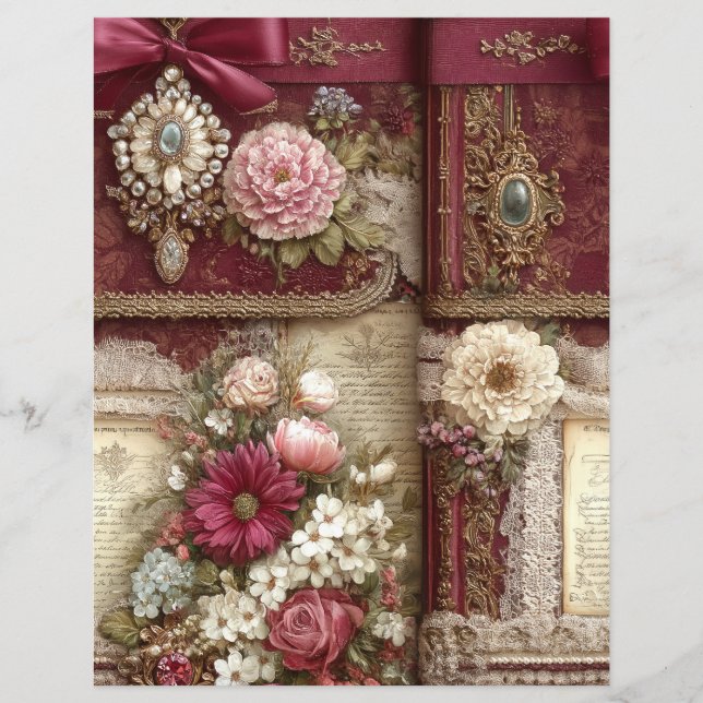 Lámina Papel de Scrapbook de Diario Chatarra Rojo Burdeos (Anverso)