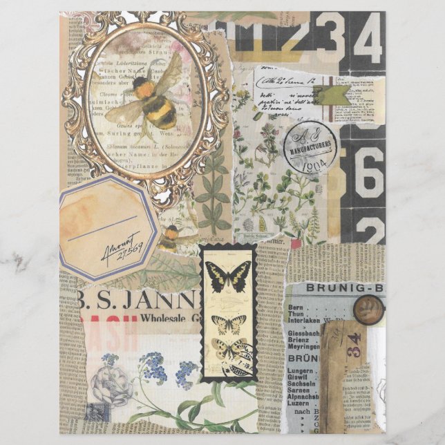 Lámina Papel de Scrapbook de Efímera Botánica de Abeja Vi (Anverso)