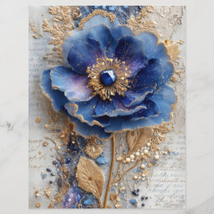 Lámina Papel de Scrapbook de Flor Azul para Junk Journal