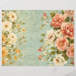 Lámina Papel de Scrapbook de Floral Azul Rosa Diario Chat
