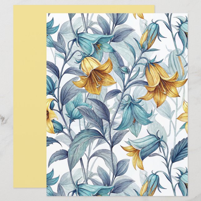 Lámina Papel de Scrapbook de Flores de Lirio Amarillo Ele (Anverso / Reverso)