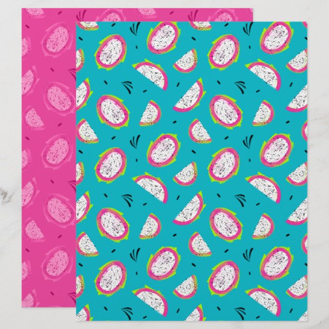 Lámina Papel de Scrapbook de Fruta del Dragón (Anverso / Reverso)
