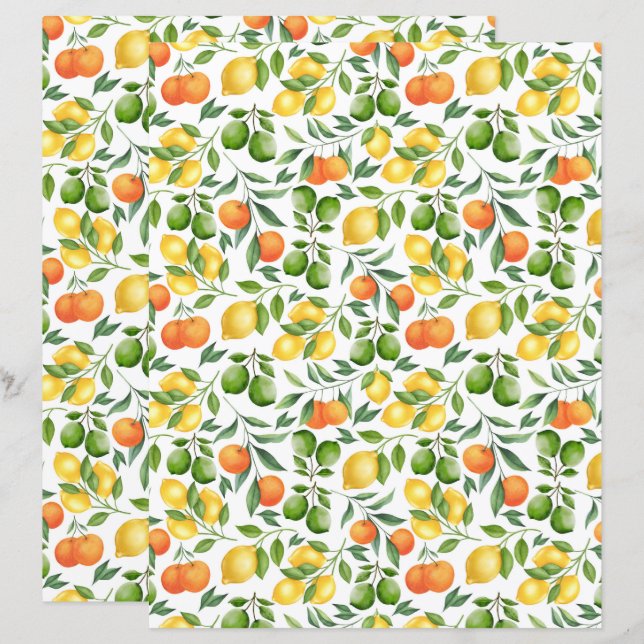 Lámina Papel de Scrapbook de Frutas Cítricas (Anverso / Reverso)