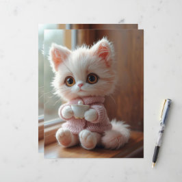 Lámina Papel de Scrapbook de Gato Blanco Esponjoso y Rosa