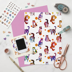 Lámina Papel de scrapbook de gatos coloridos