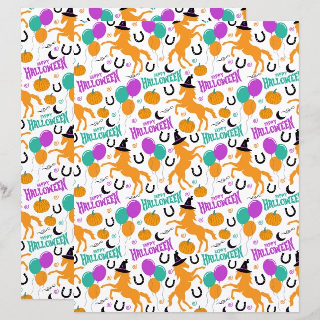 Lámina Papel de Scrapbook de Halloween de Caballo (Anverso / Reverso)