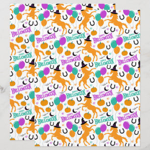 Lámina Papel de Scrapbook de Halloween de Caballo en Blan