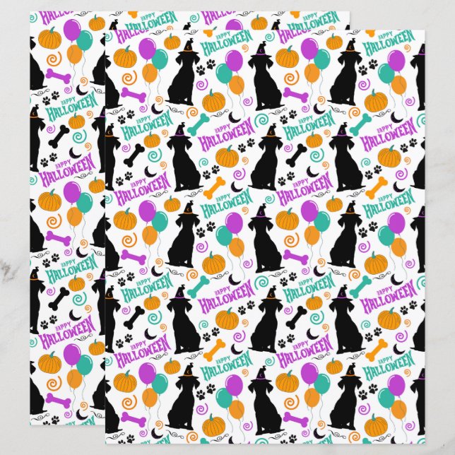 Lámina Papel de Scrapbook de Halloween de Perro (Anverso / Reverso)