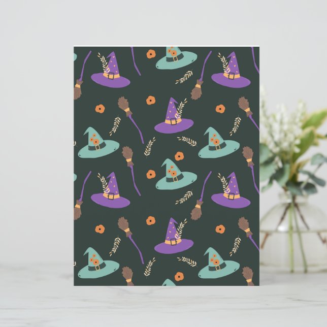 Lámina Papel de Scrapbook de Halloween Mágico - Morado y  (Anverso de pie)