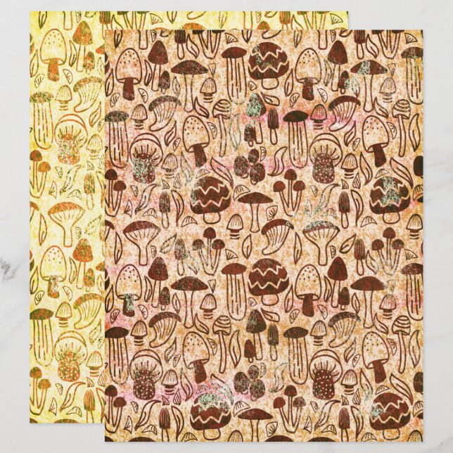 Lámina Papel de scrapbook de hongos de estilo angustia (Anverso / Reverso)