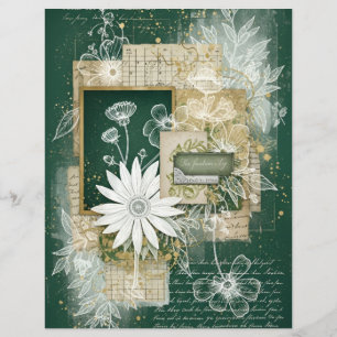Lámina Papel de Scrapbook de Jardín Floral Esmeralda Vint