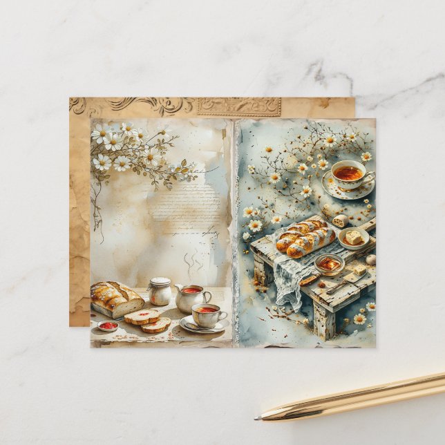 Lámina Papel de Scrapbook de Juego de Té de Desayuno Vint (Anverso/Reverso In Situ)
