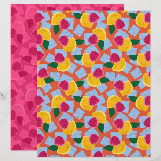 Lámina Papel de Scrapbook de Limonada de Frambuesa Helada (Anverso / Reverso)