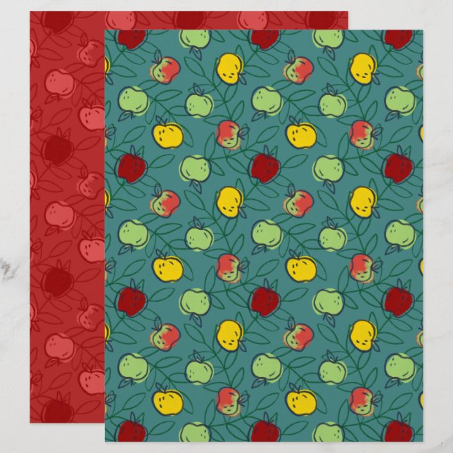 Lámina Papel de Scrapbook de Manzana (Anverso / Reverso)