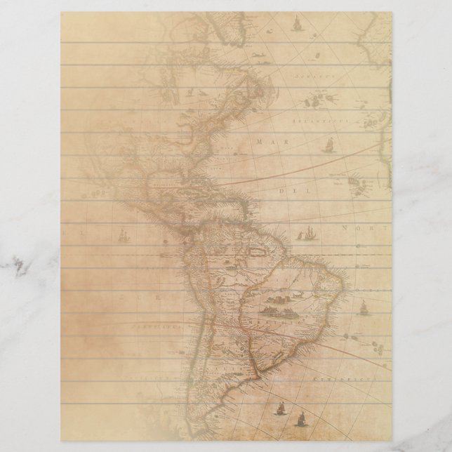 Lámina Papel de Scrapbook de Mapa Antiguo con Renglones P (Anverso)