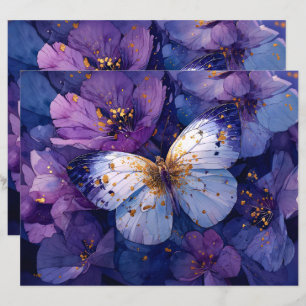 Lámina Papel de Scrapbook de Mariposa Azul sobre Flores P