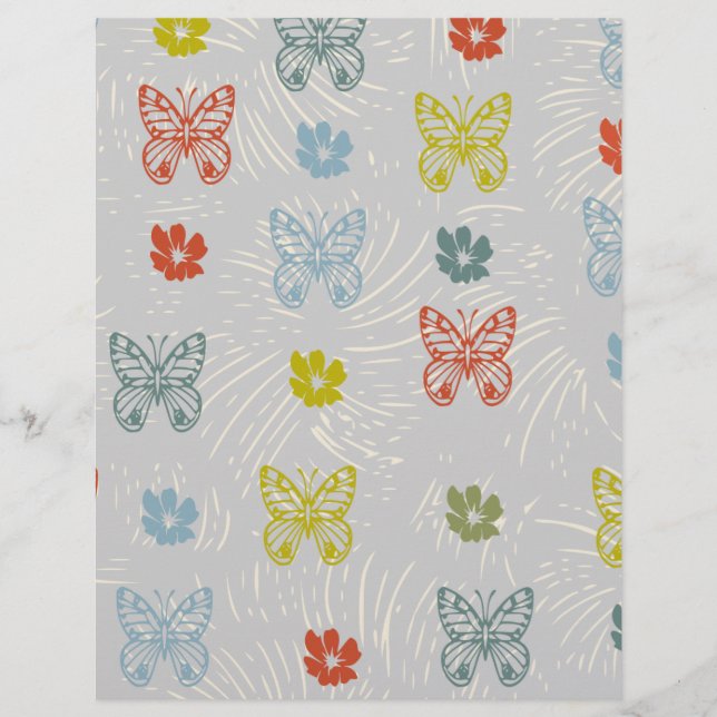 Lámina Papel de Scrapbook de Mariposa y Flor (Anverso)