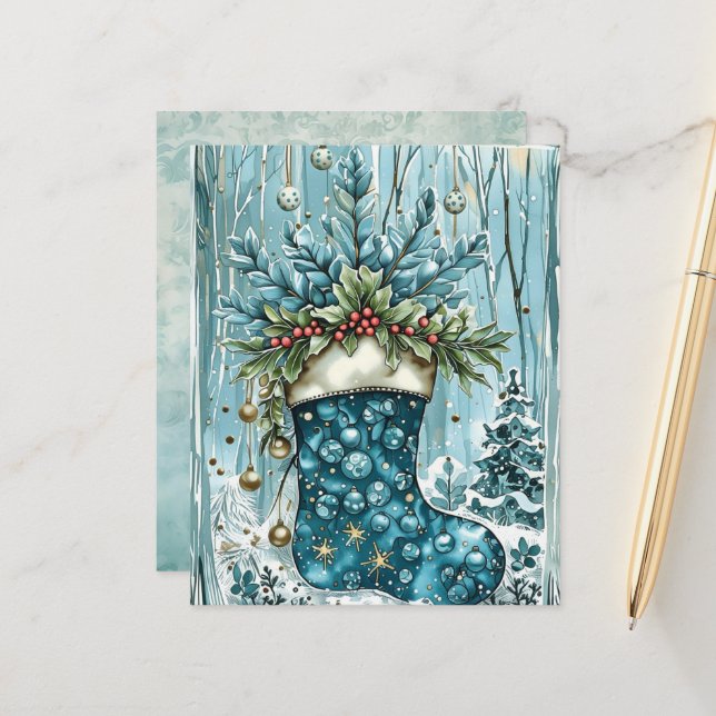Lámina Papel de Scrapbook de Media de Navidad Azul (Anverso/Reverso In Situ)