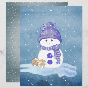 Lámina Papel de Scrapbook de Muñeco de Nieve y Conejos Du