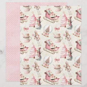 Lámina Papel de Scrapbook de Navidad Rosa Pastel Bonito