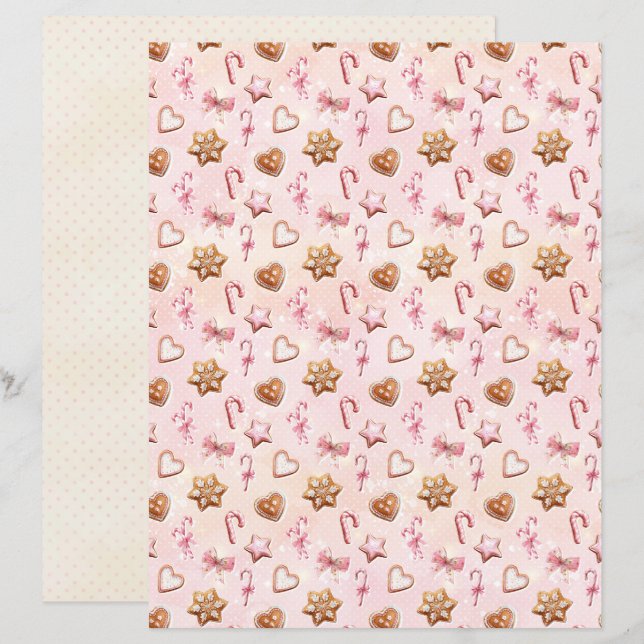 Lámina Papel de Scrapbook de Navidad Rosa Pastel Bonito (Anverso / Reverso)