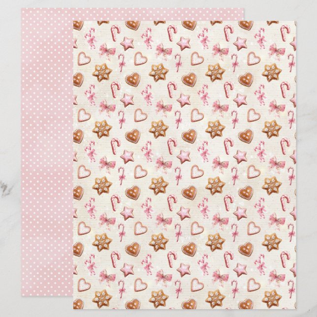 Lámina Papel de Scrapbook de Navidad Rosa Pastel Bonito (Anverso / Reverso)