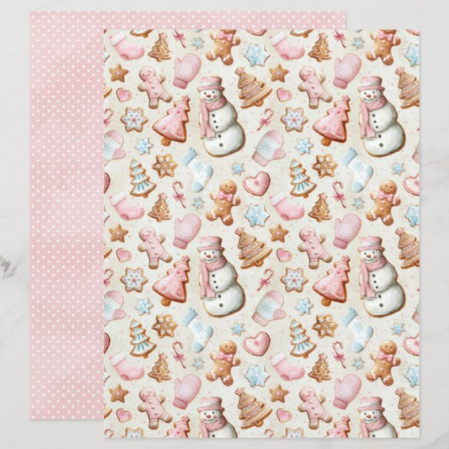 Lámina Papel de Scrapbook de Navidad Rosa Pastel Lindo (Anverso / Reverso)